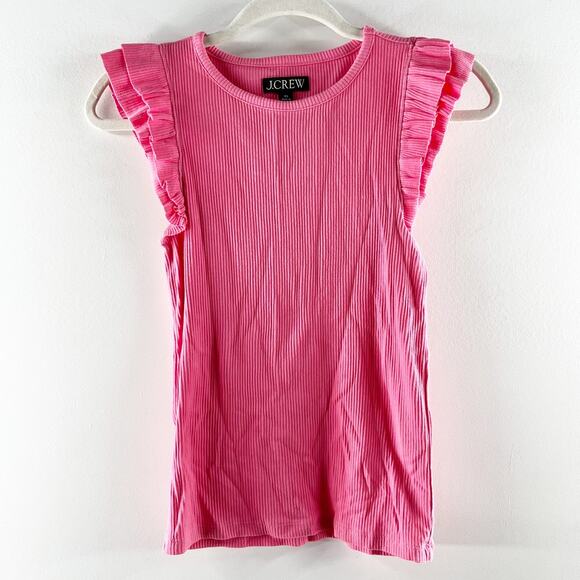J. Crew Vintage Rib Ruffle Sleeve Shirt Tank Top Pink XS - Picture 3 of 7